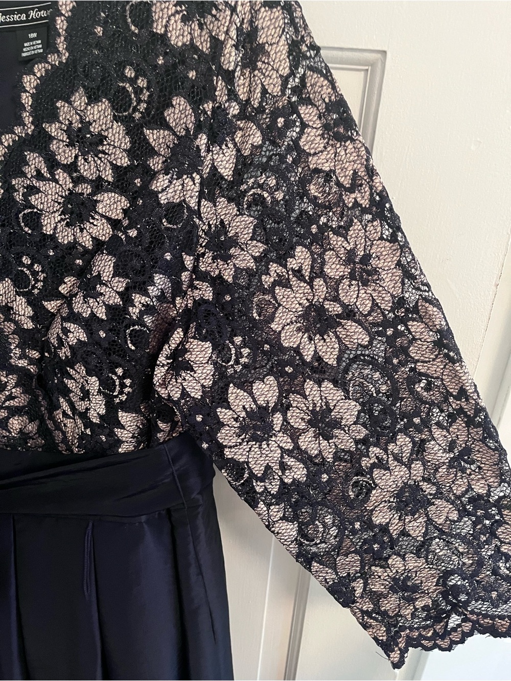 Jessica Howard Navy Satin Skirt with  Lace Bodice Maxi Dress - Picture 3 of 11